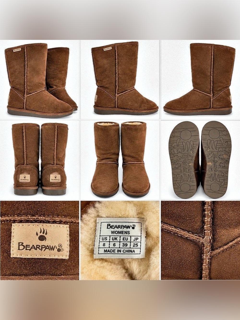 Bearpaw Emma Tall Suede Winter Boots Brown US 8